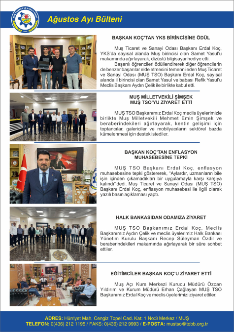 MUŞ TSO Ağustos Ayı Bülteni