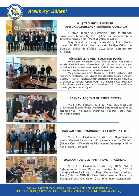 MUŞ TSO Aralık Aylık Bülten