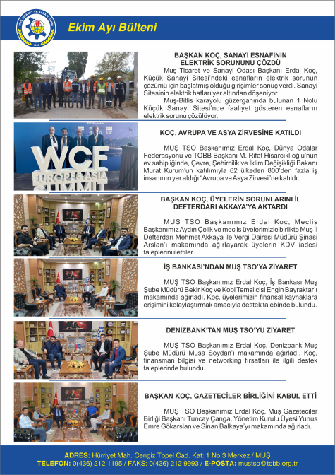 MUŞ TSO Ekim Ayı Bülteni