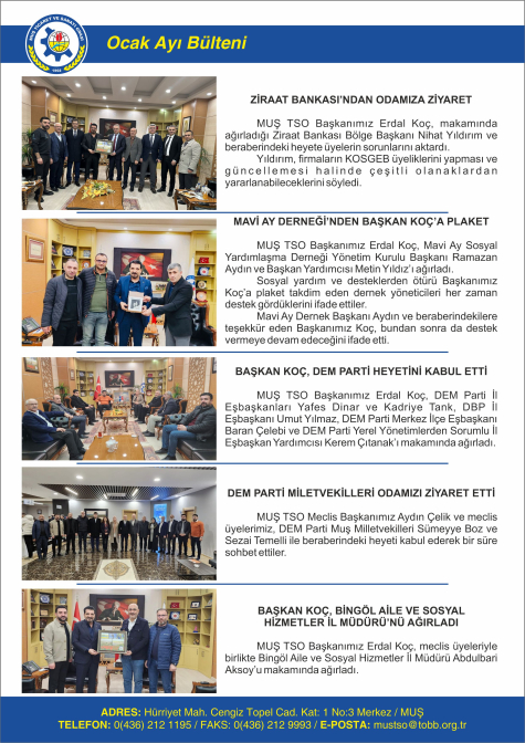 MUŞ TSO Ocak Ayı Bülteni